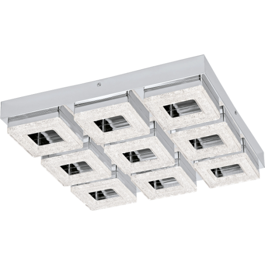 FRADEO LED MENNY.L. 9X4W 3600LM 44X44X6CM ACÉL/MŰA/KRISTÁLY