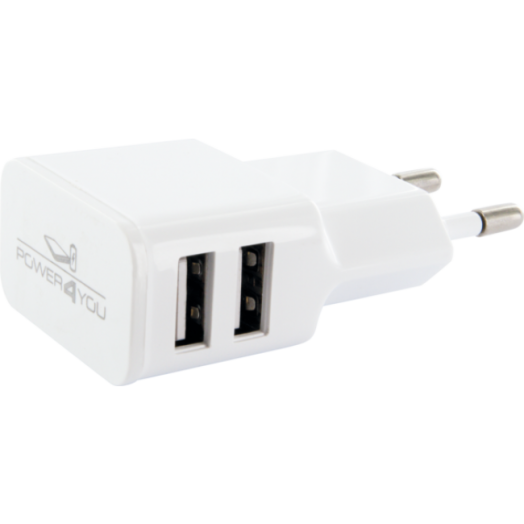 HÁLÓZATI USB ADAPTER 230V/5V (2,1A) 2XUSB JACK, FEHÉR