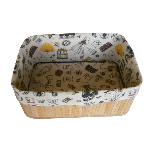 TÁROLÓ VILÁGOS BARNA BAMBUSZ+TEXTIL, 38X28X16CM
