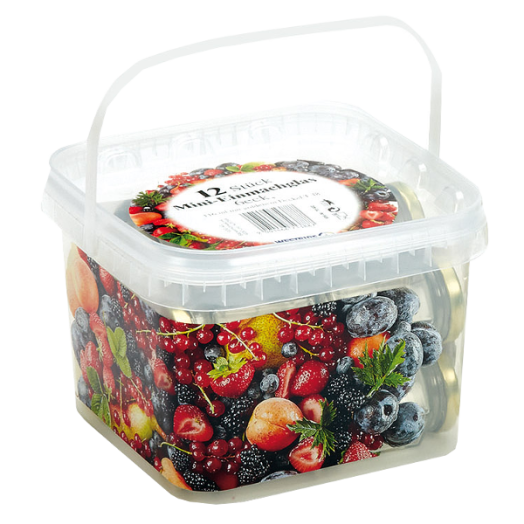GYÜM. VÖDÖR 21X21X16CM, BENNE 12 DB 116ML-ES BEFŐTTES ÜVEG TETŐVEL
