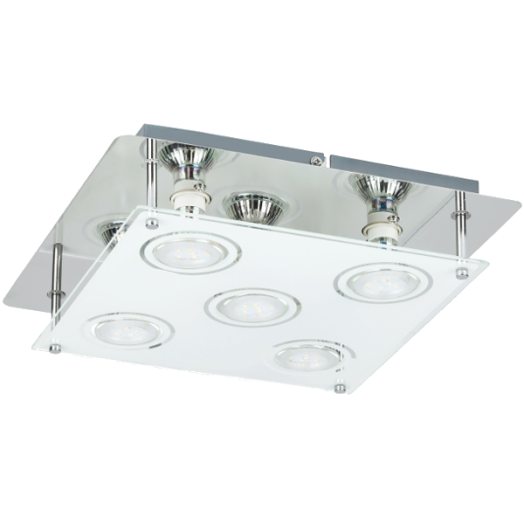NAOMI LED MENNYEZETI LÁMPA 5*GU10 5W 5*400LM D:30CM KRÓM/ÜVEG