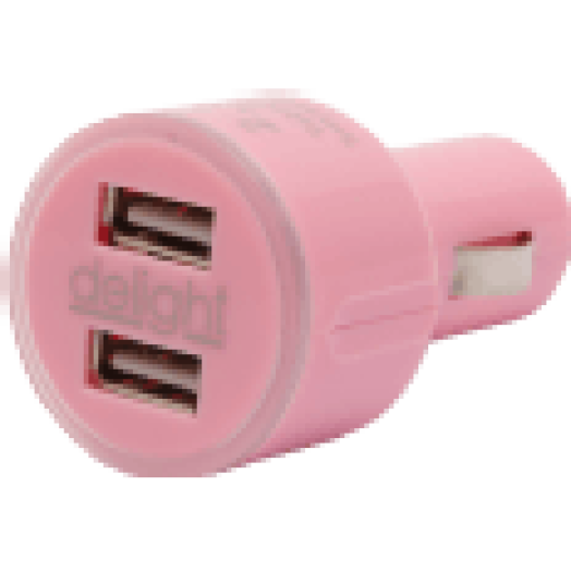 55028PK Autós szivargyújtó adapter 2 USB aljzattal, rózsaszín