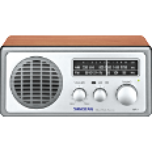 WR-1 W/S FM / AM klasszikus fa dobozos asztali rádió (dió/ezüst)