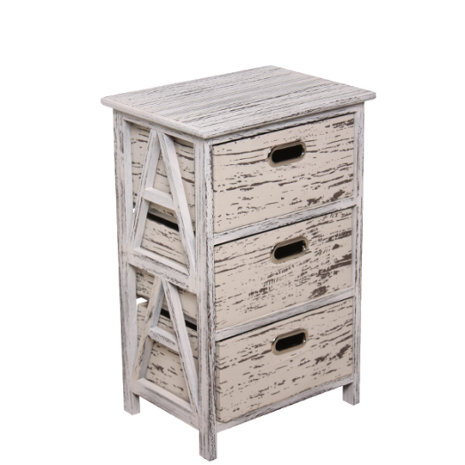 ANTIK FA TÁROLÓ FEHÉR 40X62X30CM 3 SZÖVET FIÓKKAL