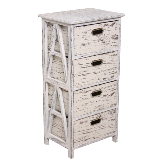 ANTIK FA TÁROLÓ FEHÉR 40X80X30CM 4 SZÖVET FIÓKKAL