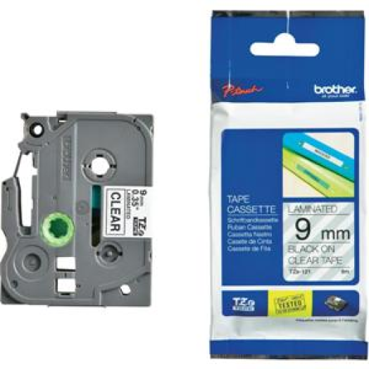 Brother TZE121 9mm laminált szalag, átlátszó/fekete