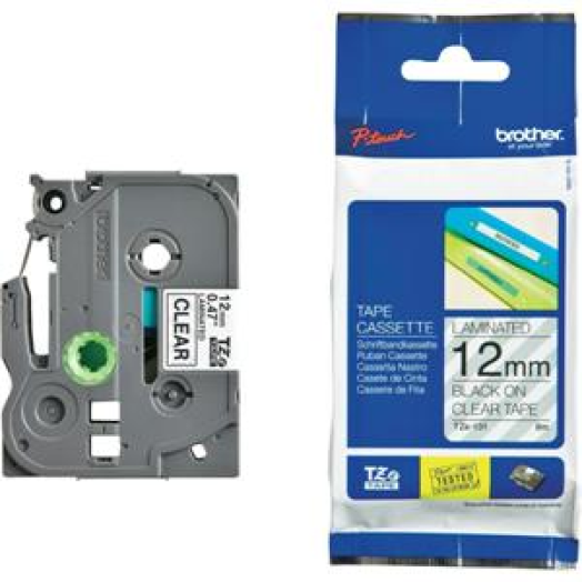 Brother TZE131 12mm laminált szalag, átlátszó/fekete