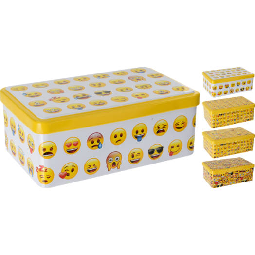 EMOJI MINTÁS SZÖGLETES FÉM TÁROLÓ DOBOZ 18X11X7CM
