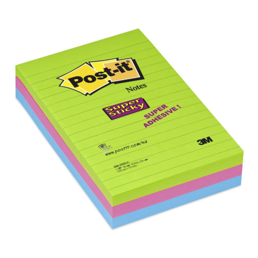 Post-it Super Sticky jegyzet- tömb 102x152mm vonalas 3tömb