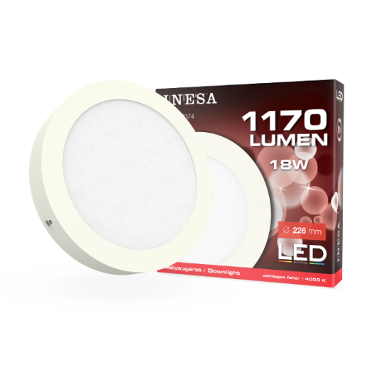 LED MENNYEZETI LÁMPA 18W, 4000K, FALON KÍVÜLI