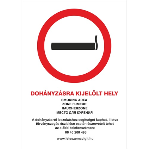 Pd tábla A/4 Dohányzsára kijelölt hely