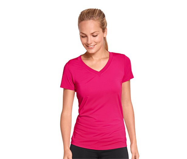 Női V-nyakú sportpóló, pink