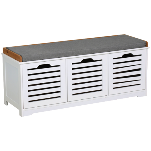 TÁROLÓS ÜLŐKE 3 TÁROLÓDOBOZZAL MDF/SZÜRKE/FEHÉR 105X43X34CM