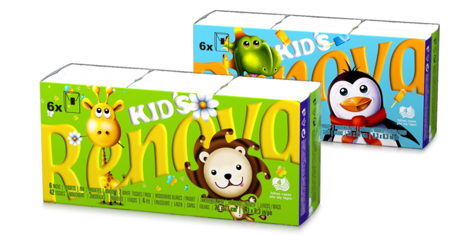 Renova Kids papír zsebkendő, mintás, 4 réteg 6 csomag