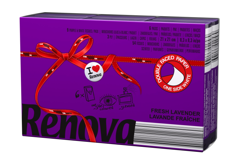 Renova 3 rétegű illatos papír zsebkendő levendula 6x9db/cs