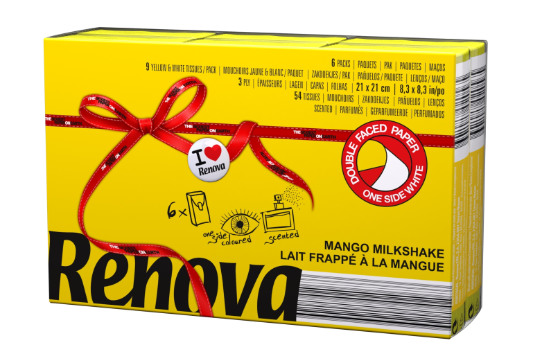 Renova 3 rétegű illatos papír zsebkendő mango sárga 6x9db/cs