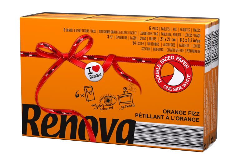 Renova 3 rétegű illatos papír zsebkendő narancs 6x9db/cs