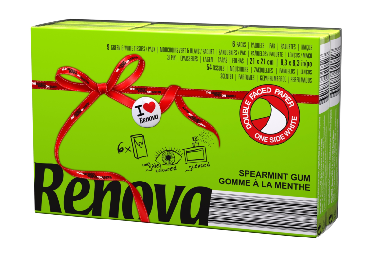 Renova 3 rétegű illatos papír zsebkendő mentol zöld 6x9db/cs