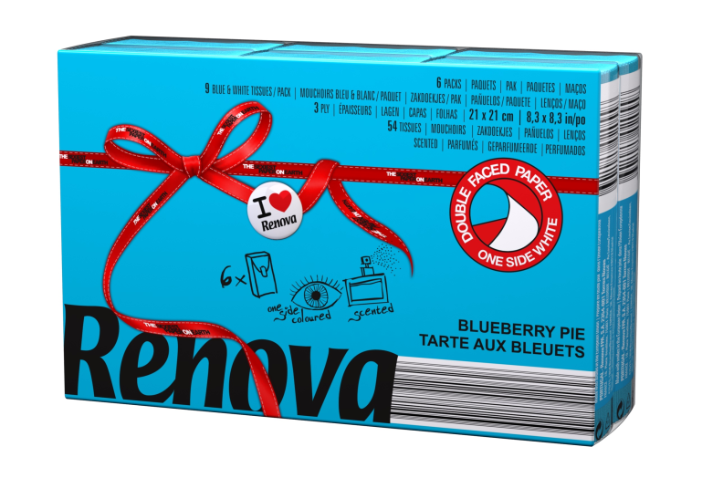 Renova 3 rétegű illatos papír zsebkendő áfonya kék 6x9db/cs