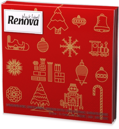 Renova Xmas Toys 3 rétegű piros karácsonyi szalvéta