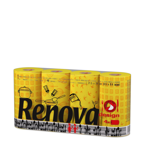 Renova Déco konyhai papírtörlő sárga mintás, 4 tek. 40 lap
