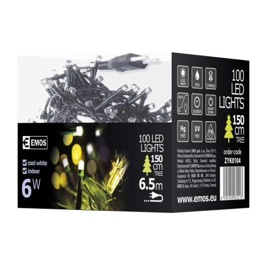 Emos karácsonyi fényfüzér classic 5M, 100LED, fehér