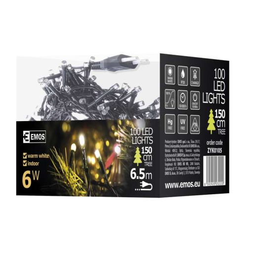 Emos karácsonyi fényfüzér classic 5M, 100LED, fehér