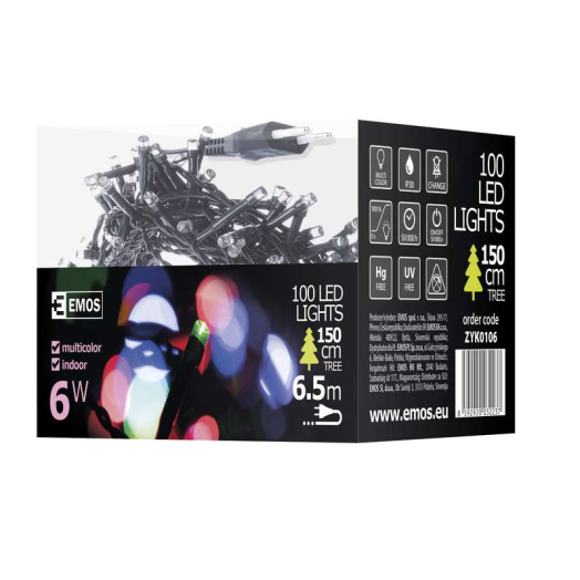 Emos karácsonyi fényfüzér classic 5M, 100LED, színes
