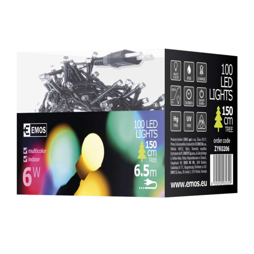 Emos karácsonyi fényfüzér cherry 5M, 100LED, színes
