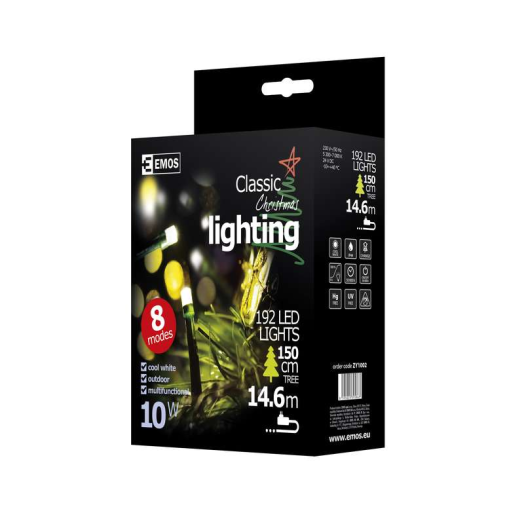 Emos karácsonyi fényfüzér 9.6m multif. 192led, ip44, fehér
