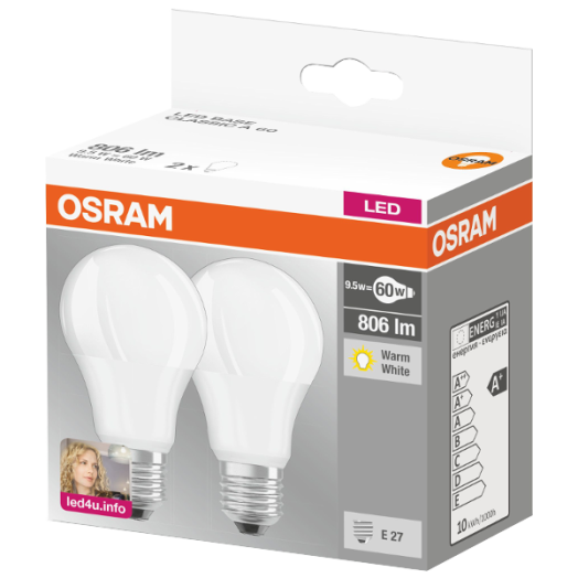 LED BASE FÉNYFORRÁS E27 9,5W KÖRTE MATT 2DB
