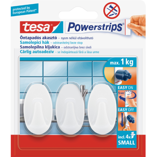TESA POWER-STRIPS AKASZTÓ,FEHÉR     OVÁLIS, BELT. 2DB/CS.  KICSI