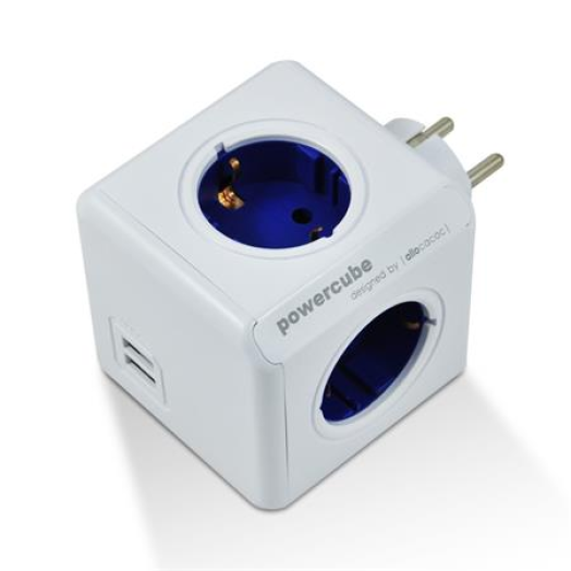 Elosztó 4aljzat 2USB ALLOCACOC PowerCube USB fehér-kék