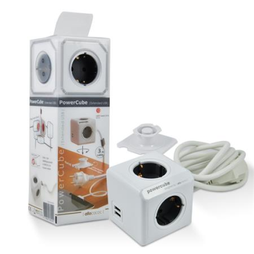 Elosztó 4aljzat 2USB ALLOCACOC 3m kábel PowerCube Extended