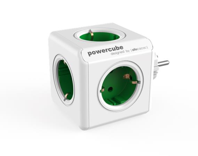 Elosztó 5 aljzat ALLOCACOC PowerCube fehér-zöld