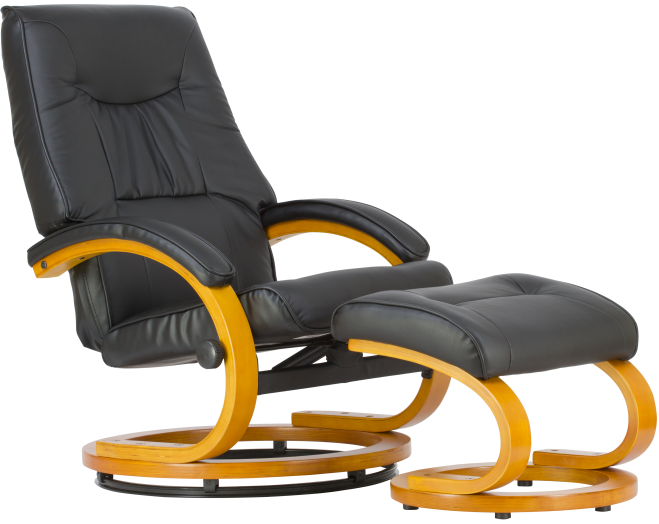 Recliner PU műbőr relax fotel lábtartóval fek./csereszny pác