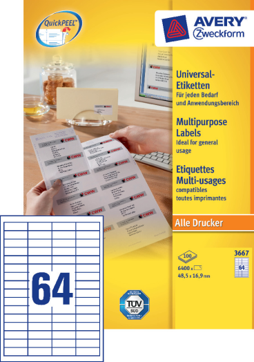 Avery univerzális etikett 3667 QP 48,5 x 16,9 mm 64 címke/ív