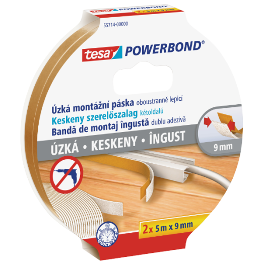 TESA POWERBOND SLIM KÉTOLDALAS, KESKENY RÖGZÍTŐSZALAG 2X5M