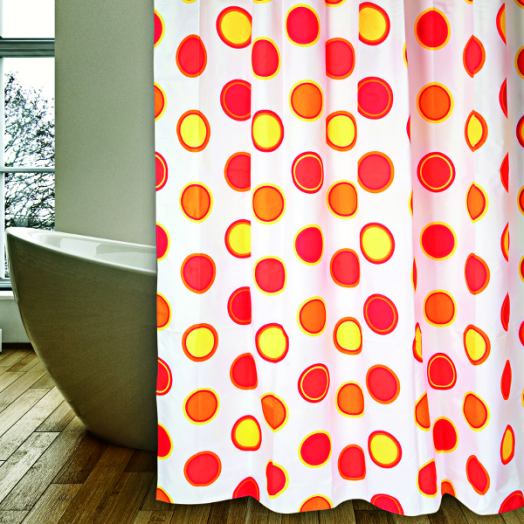 ZUHANYFÜGGÖNY POLYESTER, 180X200 CM RED/YELLOW BUBBLES, KARIKÁVAL