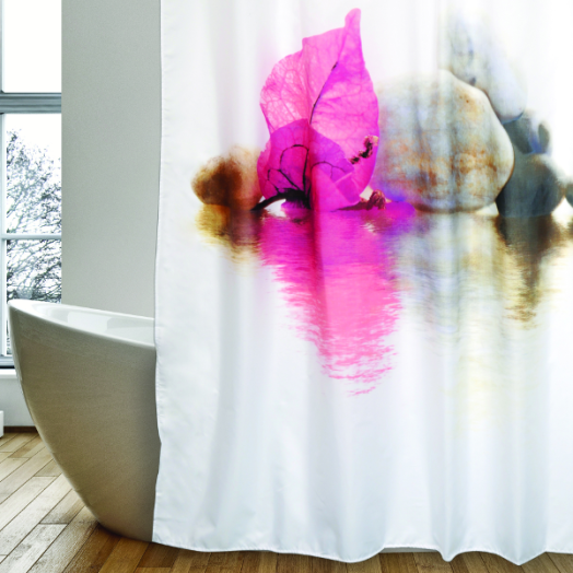 ZUHANYFÜGGÖNY POLYESTER, 180X200 CM BORNEO, KARIKÁVAL