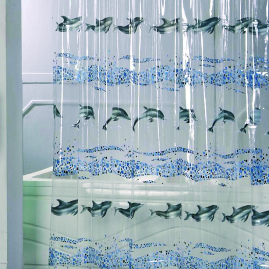 ZUHANYFÜGGÖNY PVC, 180X200 CM DOLPHINS, KARIKÁVAL