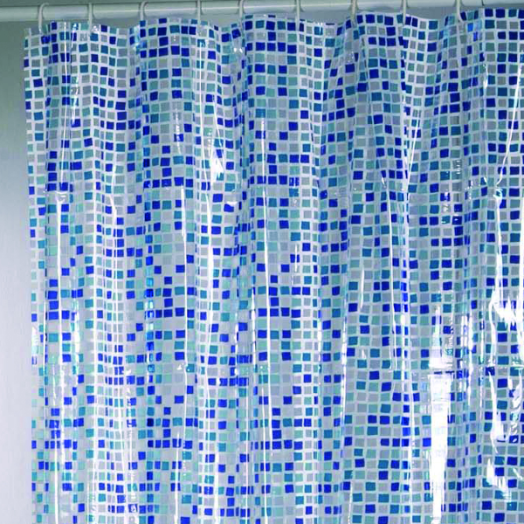 ZUHANYFÜGGÖNY PVC, 180X200 CM BLUE MOZAIC, KARIKÁVAL