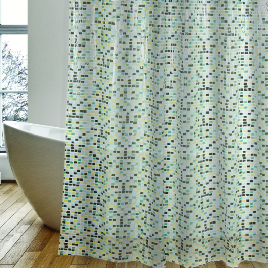 ZUHANYFÜGGÖNY PVC, 180X200 CM GREY MOZAIC, KARIKÁVAL
