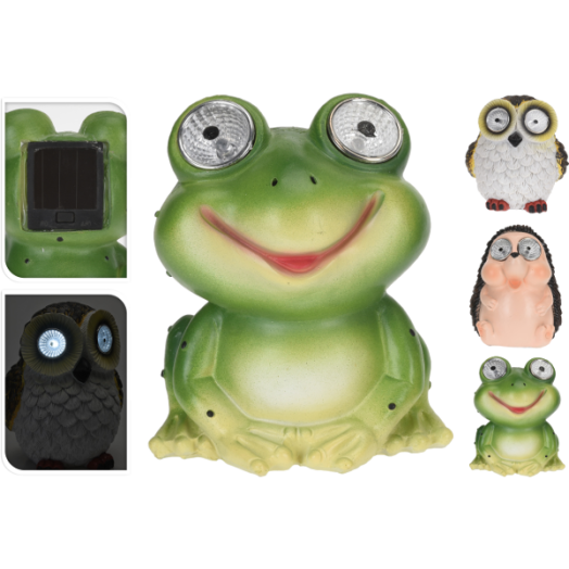 SZOLÁR FIGURA BÉKA, SÜNI, BAGOLY 15X17X19CM, 1,2V NI-MH 40MA ELEMMEL