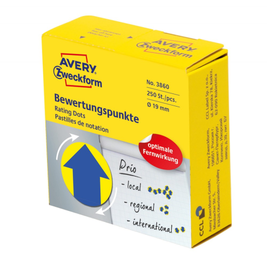 Avery 3860 önt. címke kék nyíl 19 mm 250 db