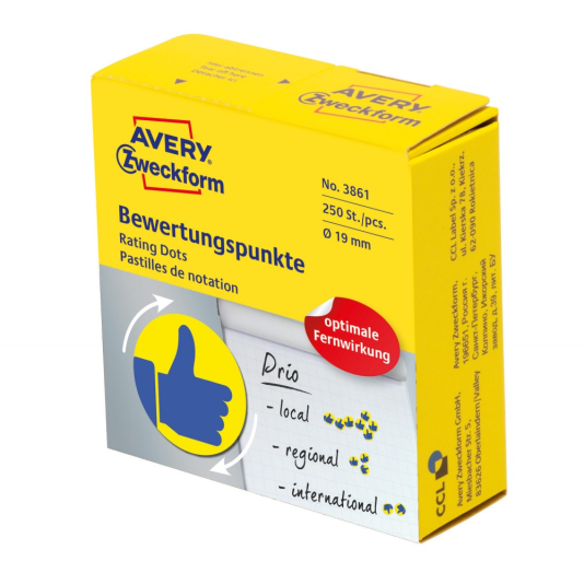 Avery 3861 önt. címke kék lájk 19 mm 250 db