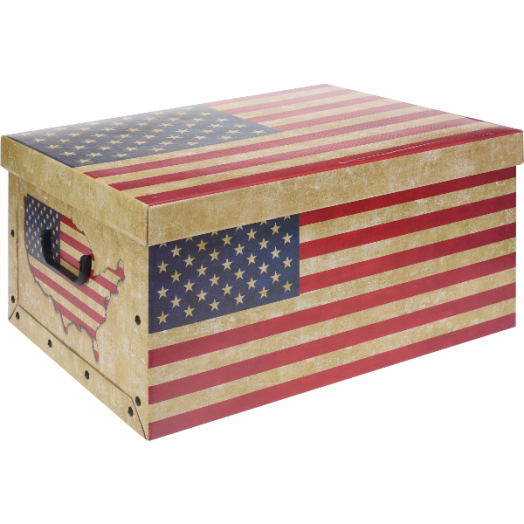 TÁROLÓ DOBOZ 49,5X39X24CM USA MINTÁS, PAPÍR
