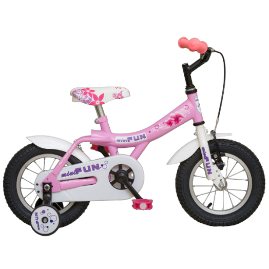 GYERMEK KERÉKPÁR 12-ES LÁNY MINI FUN,TÁMASZTÓ KEREKEKKEL