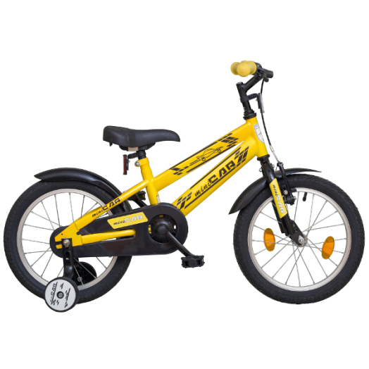 GYERMEK KERÉKPÁR 16-OS FIÚ MINI CAR,TÁMASZTÓ KEREKEKKEL