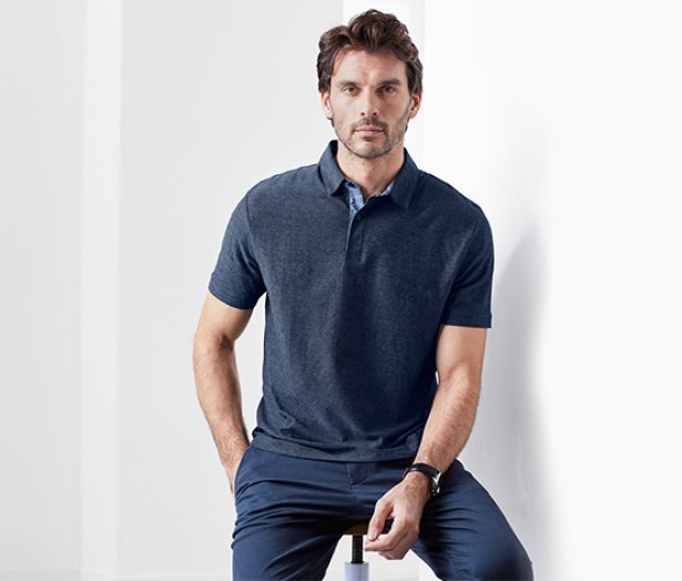 Férfi pólóing, chambray rátét, sötétkék